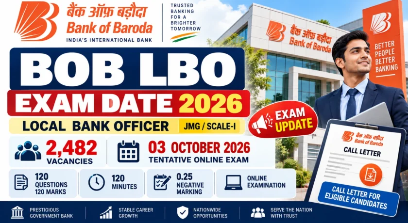 BOB LBO Exam Date 2026 Out 2482 Posts Exam on 3 October