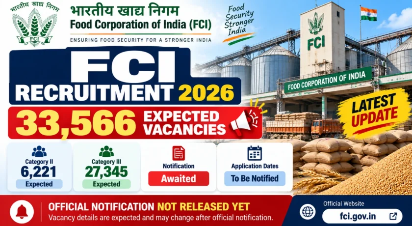 FCI Recruitment 2026 for 33566 Vacancies Check Notification, Exam Date and Eligibility