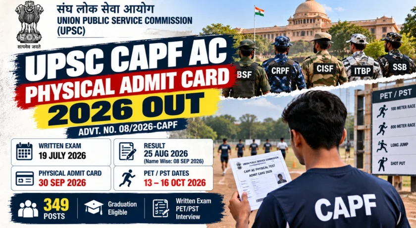 UPSC CAPF AC Physical Admit Card 2026 Out, PET/PST Date & Download Link