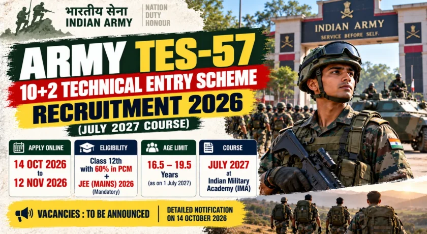 Army 10+2 TES 57th Recruitment 2026, Apply Online