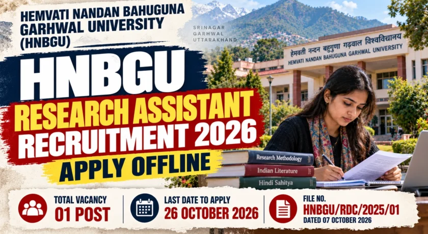 HNBGU Research Assistant Recruitment 2026 – Apply Offline for 1 Post