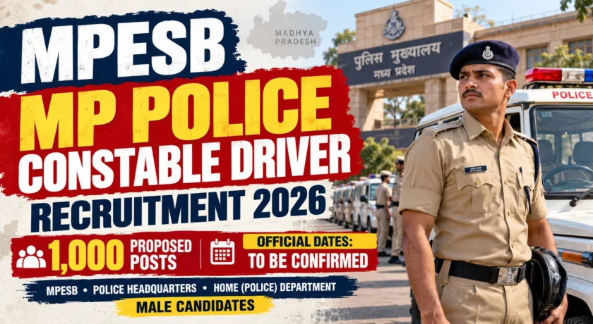 MP Police Constable Driver Recruitment 2026, Apply Online for 1000 Posts
