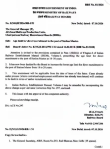 Railway Board Station Master age limit 20 years notice dated 7 October 2026